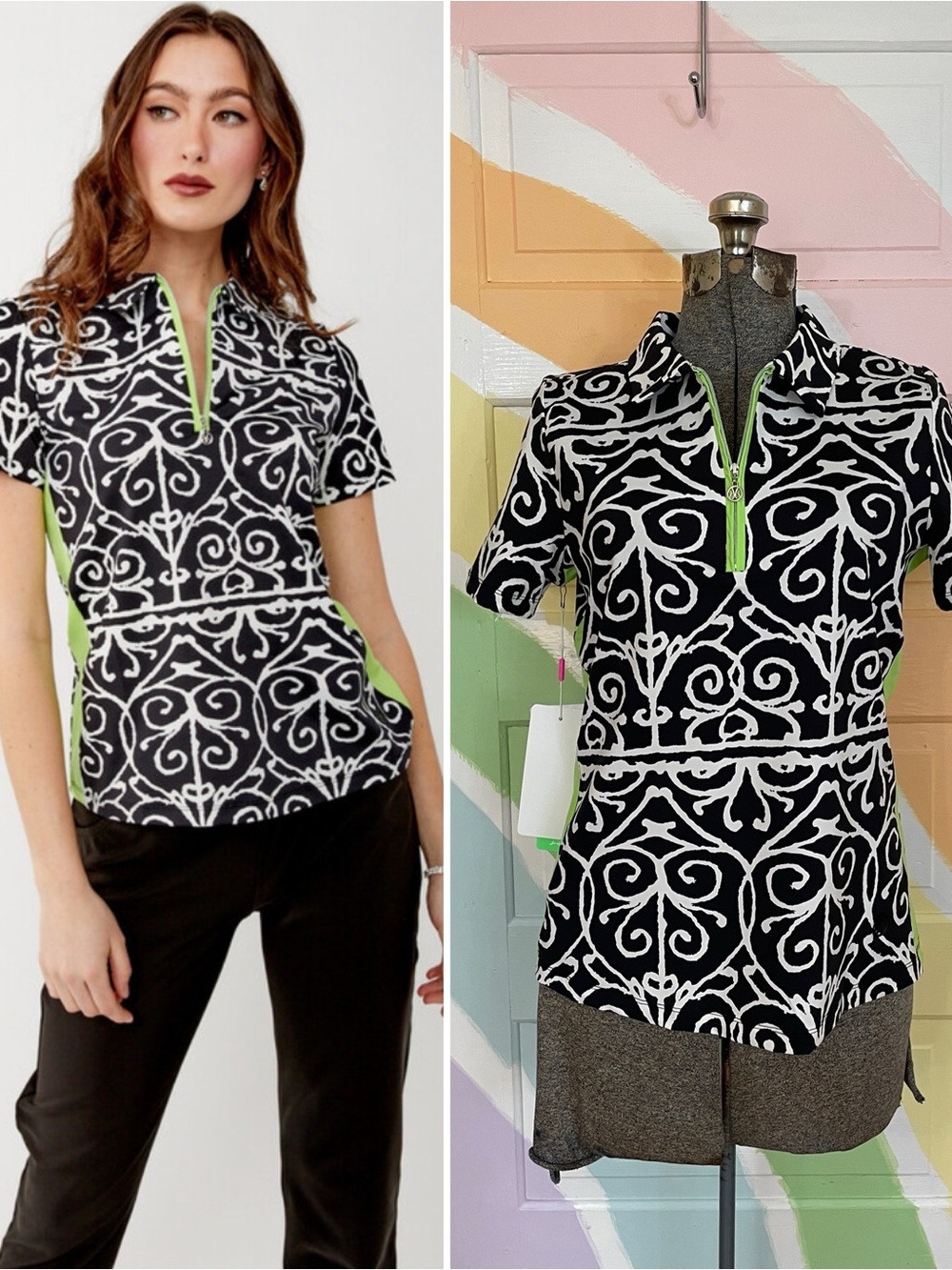 NWT Dolcezza Bali Redux Mock Neck 1/4 Zip UV Golf Activewear Top Sz M 💛🎀